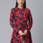 Ahalyaa Navy Blue & Red Mandarin Collar Printed Tunic | Swadesiicart