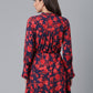 Ahalyaa Navy Blue & Red Mandarin Collar Printed Tunic | Swadesiicart