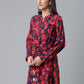 Ahalyaa Navy Blue & Red Mandarin Collar Printed Tunic | Swadesiicart