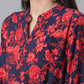 Ahalyaa Navy Blue & Red Mandarin Collar Printed Tunic | Swadesiicart