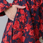 Ahalyaa Navy Blue & Red Mandarin Collar Printed Tunic | Swadesiicart