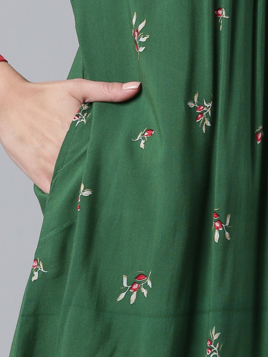 Ahalyaa Green & Pink Printed Tunic | Swadesiicart