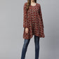 Ahalyaa Maroon & Beige Ethnic Printed Asymmetric Tunic | Swadesiicart