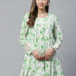 Ahalyaa White & Green Ethnic Printed Asymmetric Tunic | Swadesiicart
