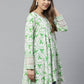 Ahalyaa White & Green Ethnic Printed Asymmetric Tunic | Swadesiicart