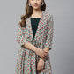 Ahalyaa White & Teal Green Ethnic Printed Waist Tie-Up Tunic | Swadesiicart