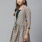Ahalyaa White & Teal Green Ethnic Printed Waist Tie-Up Tunic | Swadesiicart