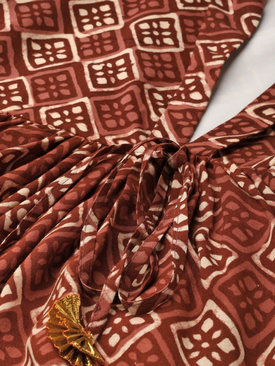 Ahalyaa Brown & Cream-Coloured Printed A-Line Tunic | Swadesiicart