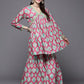 Ahalyaa Women Pink Ethnic Motifs Gotta Patti Velvet Kurta with Palazzos | Swadesiicart