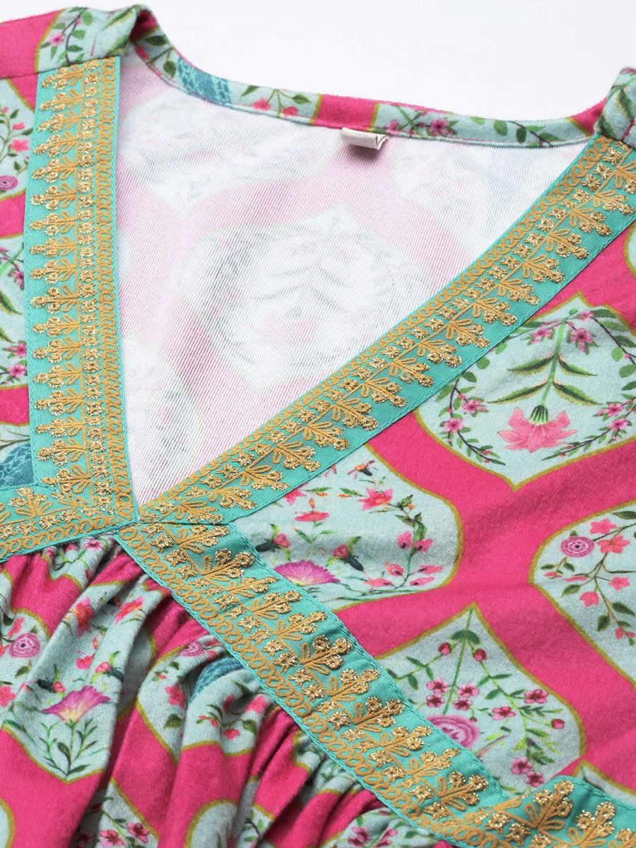 Ahalyaa Women Pink Ethnic Motifs Gotta Patti Velvet Kurta with Palazzos | Swadesiicart