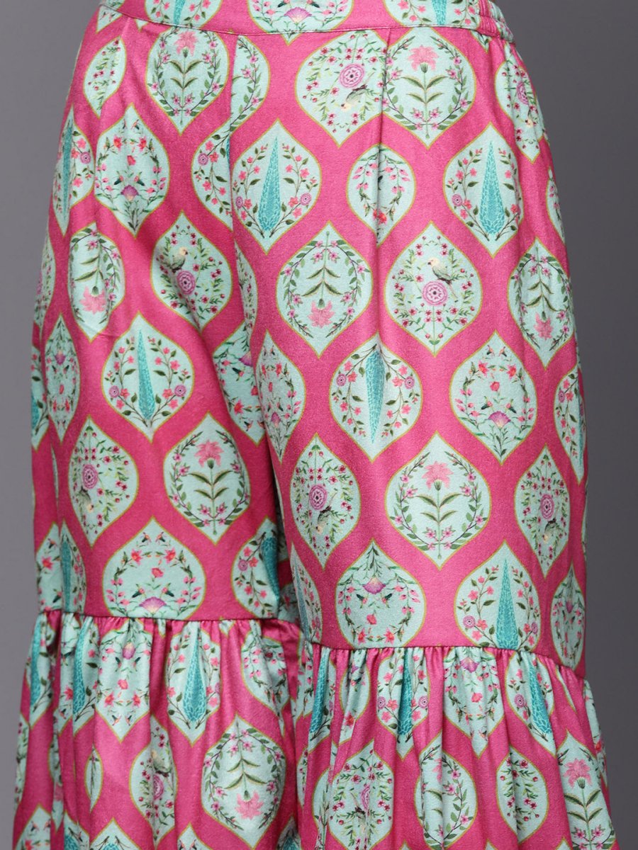 Ahalyaa Women Pink Ethnic Motifs Gotta Patti Velvet Kurta with Palazzos | Swadesiicart