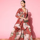 Ahalyaa Women Red Floral Printed Empire Thread Work Kurti With Sharara | Swadesiicart