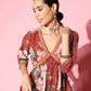 Ahalyaa Women Red Floral Printed Empire Thread Work Kurti With Sharara | Swadesiicart