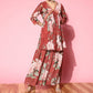 Ahalyaa Women Red Floral Printed Empire Thread Work Kurti With Sharara | Swadesiicart
