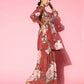 Ahalyaa Women Red Floral Printed Empire Thread Work Kurti With Sharara | Swadesiicart