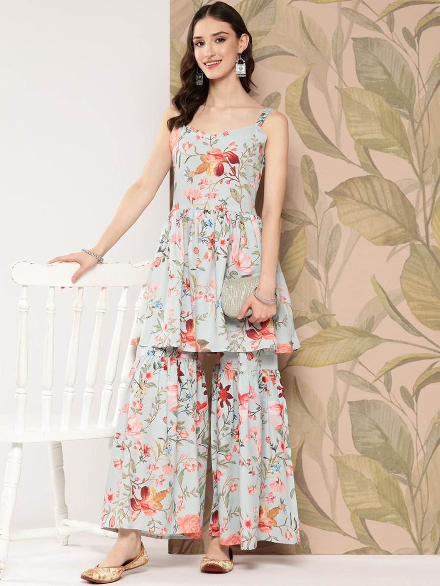 Ahalyaa Women Floral Printed Regular Kurti with Sharara | Swadesiicart