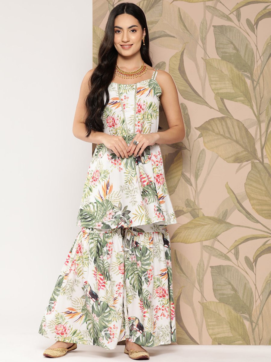 Ahalyaa Women Floral Printed Regular Gotta Patti Kurti with Sharara | Swadesiicart