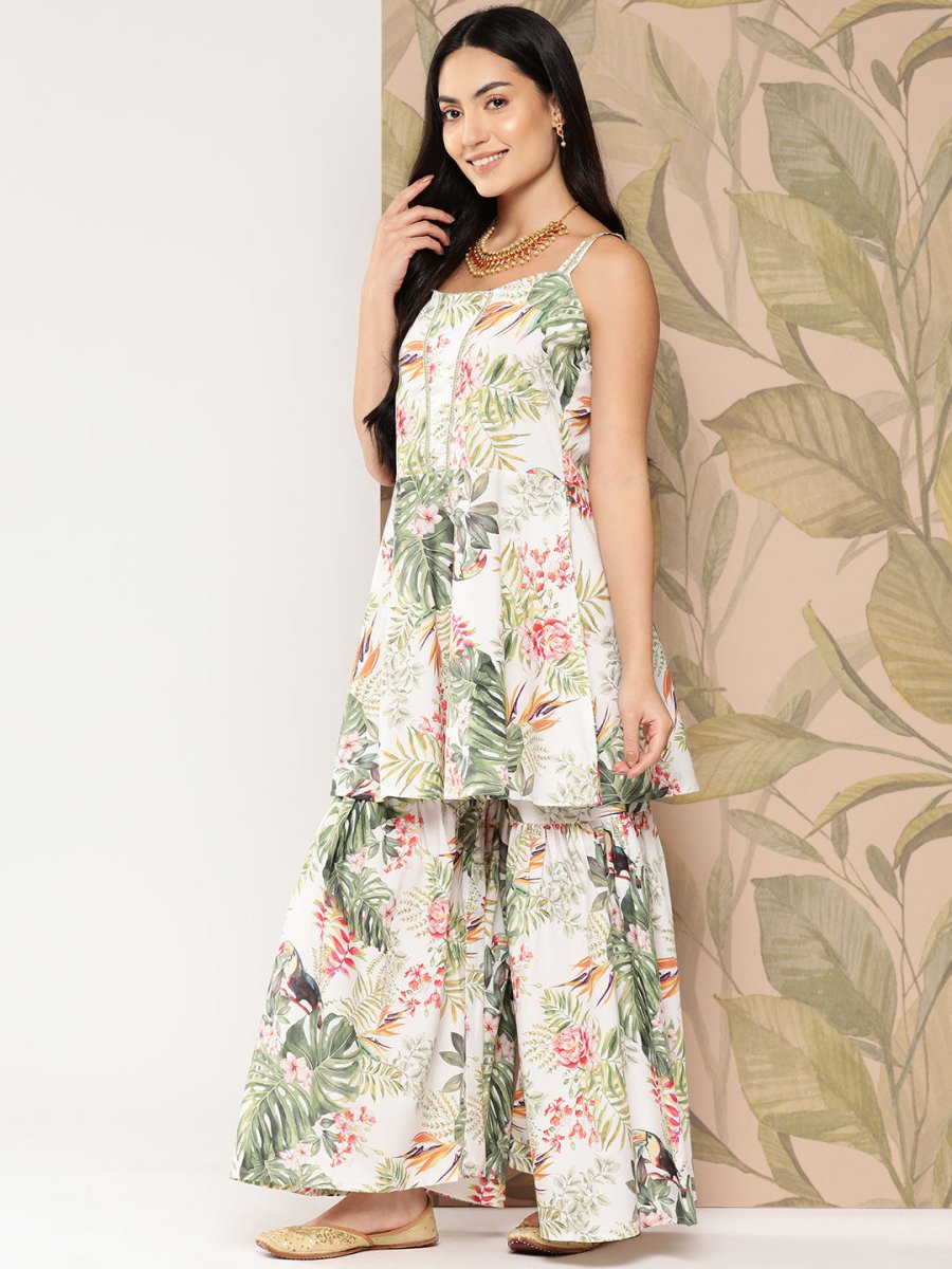 Ahalyaa Women Floral Printed Regular Gotta Patti Kurti with Sharara | Swadesiicart