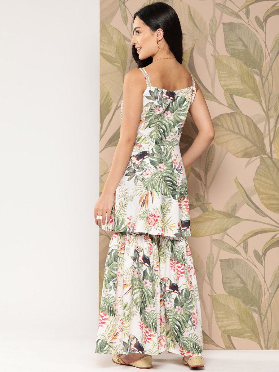 Ahalyaa Women Floral Printed Regular Gotta Patti Kurti with Sharara | Swadesiicart