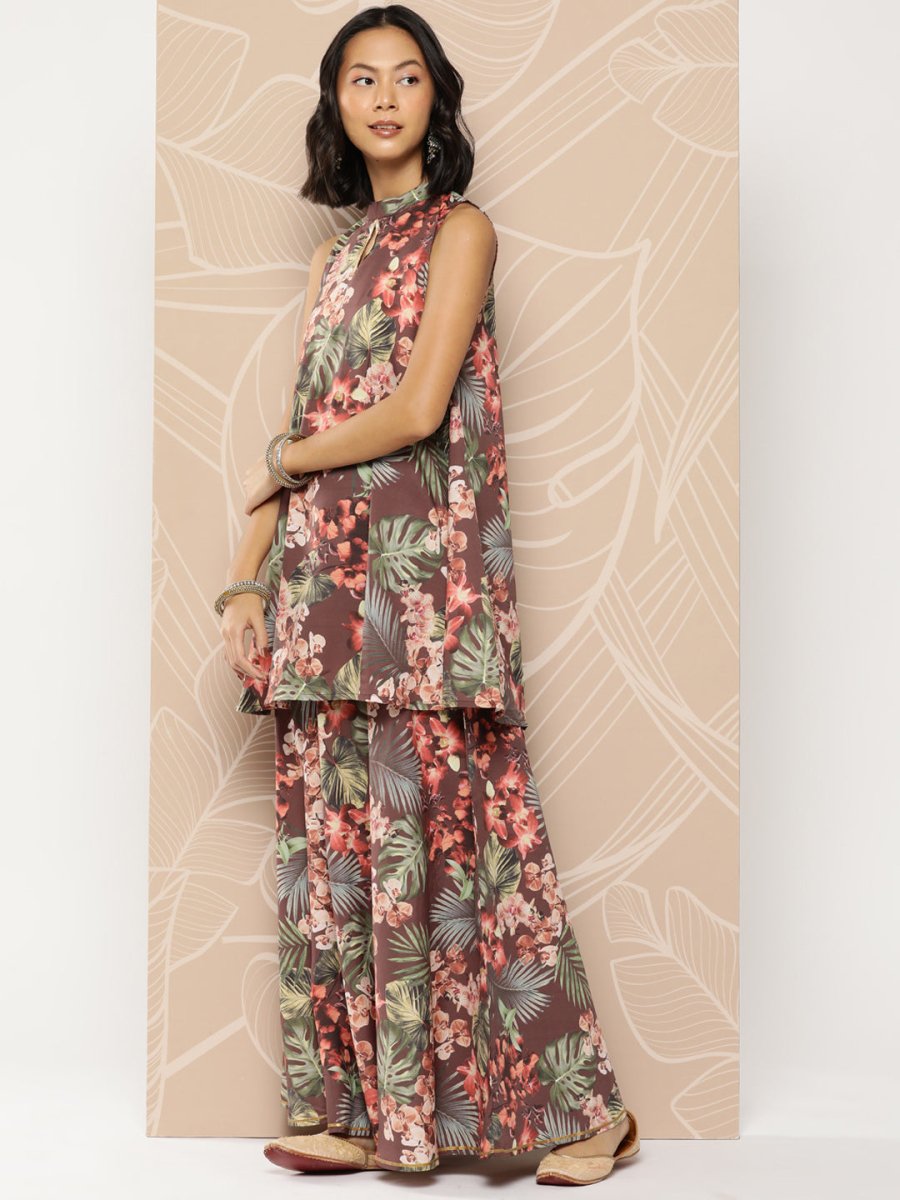 Ahalyaa Printed Crepe Tunic With Skirt | Swadesiicart