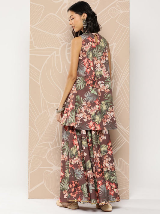 Ahalyaa Printed Crepe Tunic With Skirt | Swadesiicart