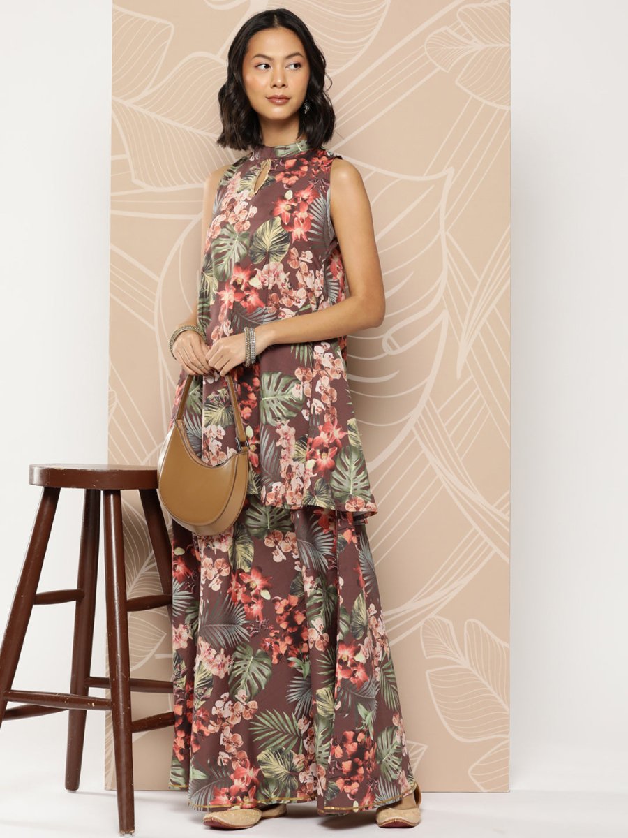 Ahalyaa Printed Crepe Tunic With Skirt | Swadesiicart