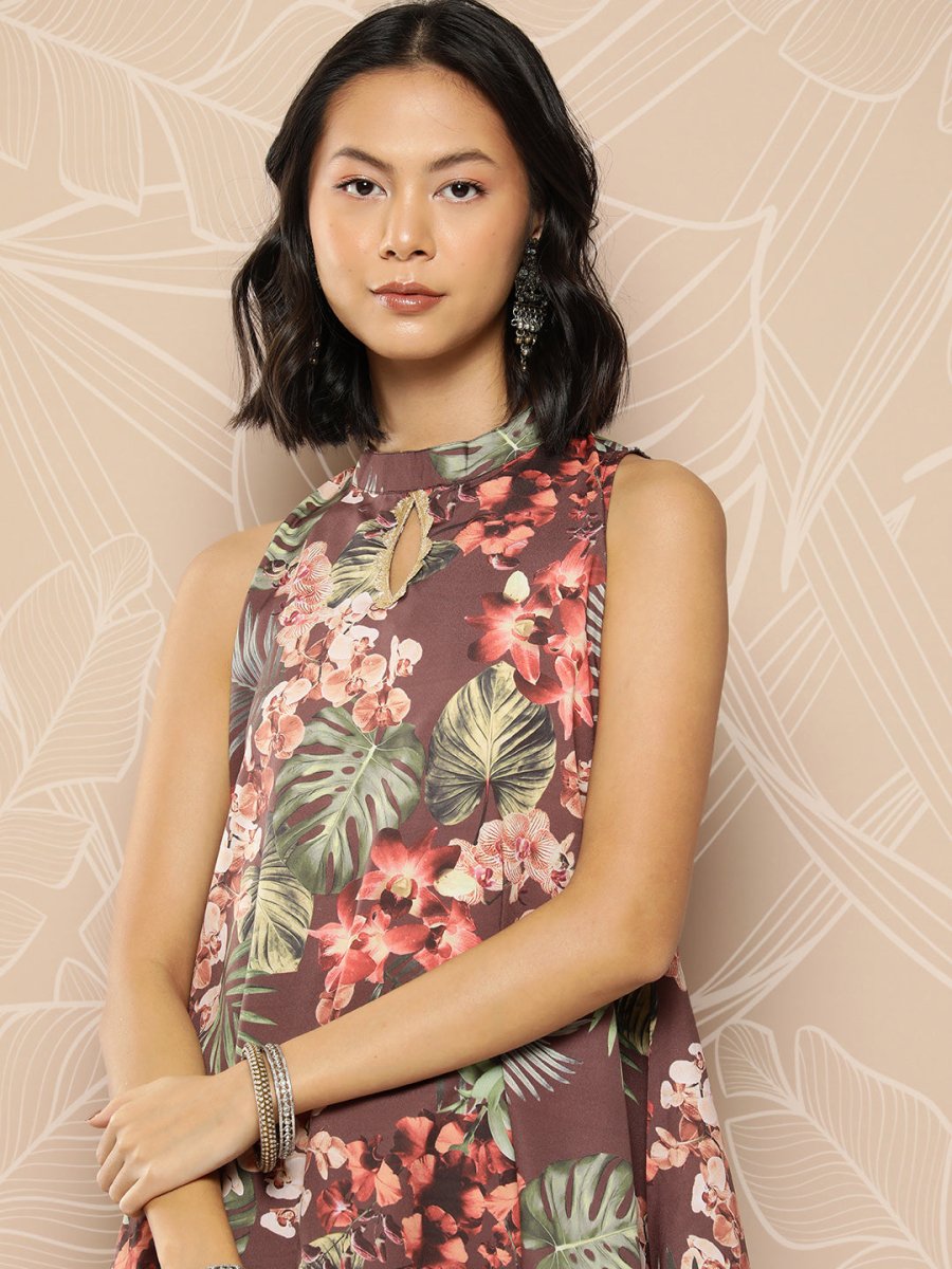 Ahalyaa Printed Crepe Tunic With Skirt | Swadesiicart