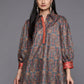 Ahalyaa Grey Shirt Collar Velvet Digital Printed Tunic | Swadesiicart