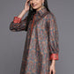 Ahalyaa Grey Shirt Collar Velvet Digital Printed Tunic | Swadesiicart