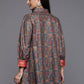 Ahalyaa Grey Shirt Collar Velvet Digital Printed Tunic | Swadesiicart
