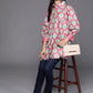 Ahalyaa Fuchsia Shirt Collar Velvet Digital Printed Tunic | Swadesiicart