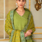Pomcha Jaipur Green Saadgi Mehendi Green Mirror Work Angrakha Set | Swadesiicart