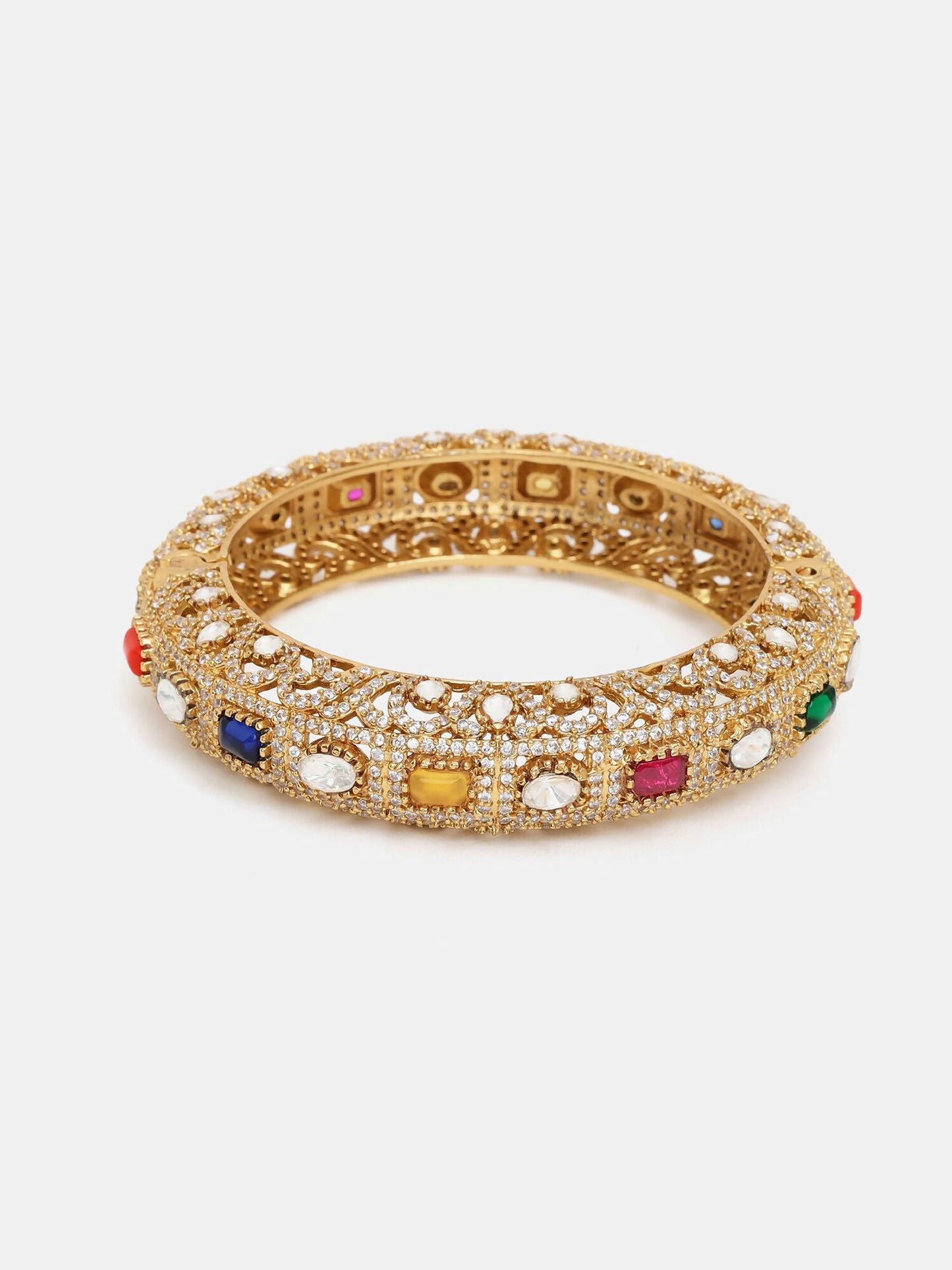 Ruby Raang 22k Gold Polished Multi Kundan Bracelet | Swadesiicart