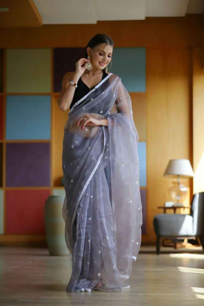 Vamsee Manbhari Purple Organza Saree - Swadesiicart