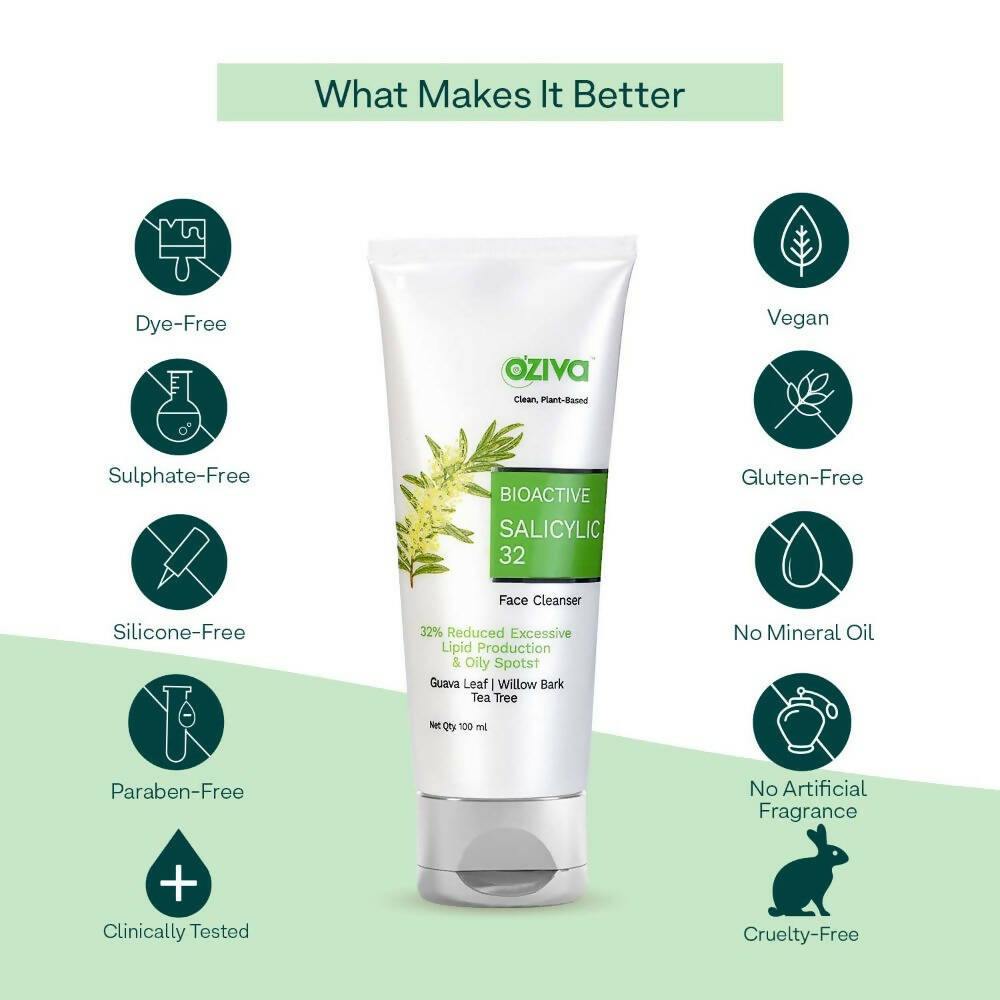 OZiva Bioactive Salicylic 32 Face Cleanser - Swadesiicart