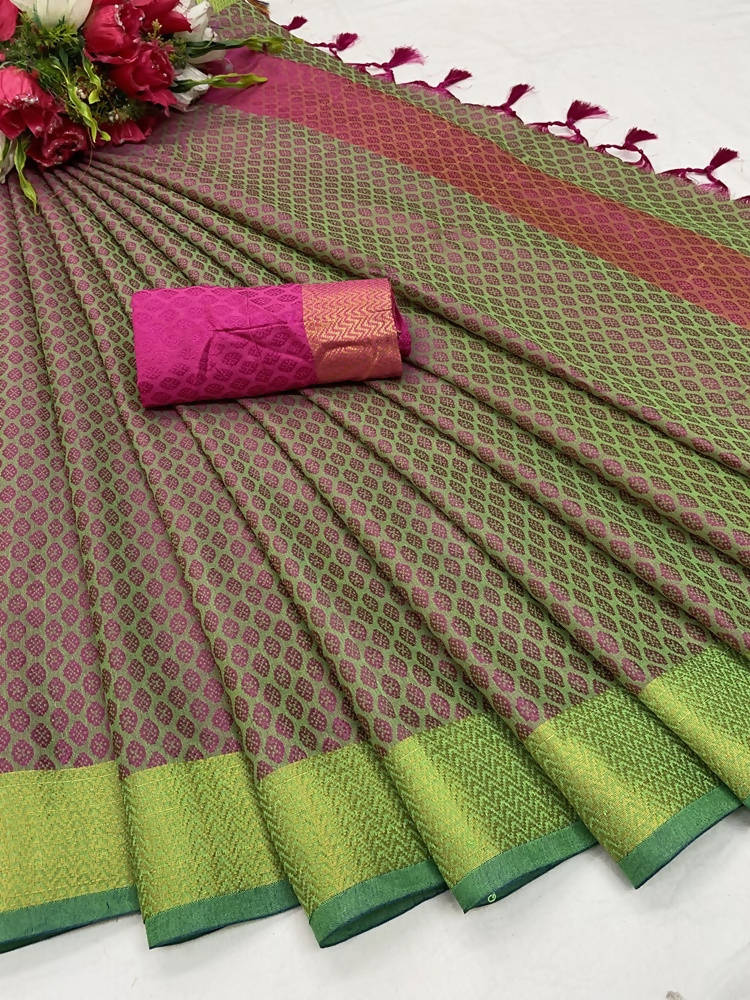 Vamika Banarasi Jacquard Weaving Green Saree | Swadesiicart