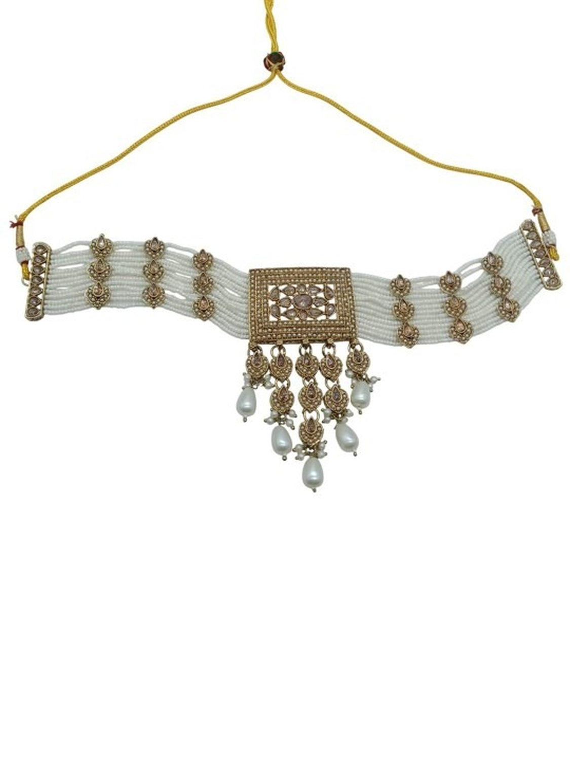 Jewel City Traditional Ethnic Antique Gold-Plated Pearl Bridal Choker Set with Earrings, Maang Tikka | Swadesiicart