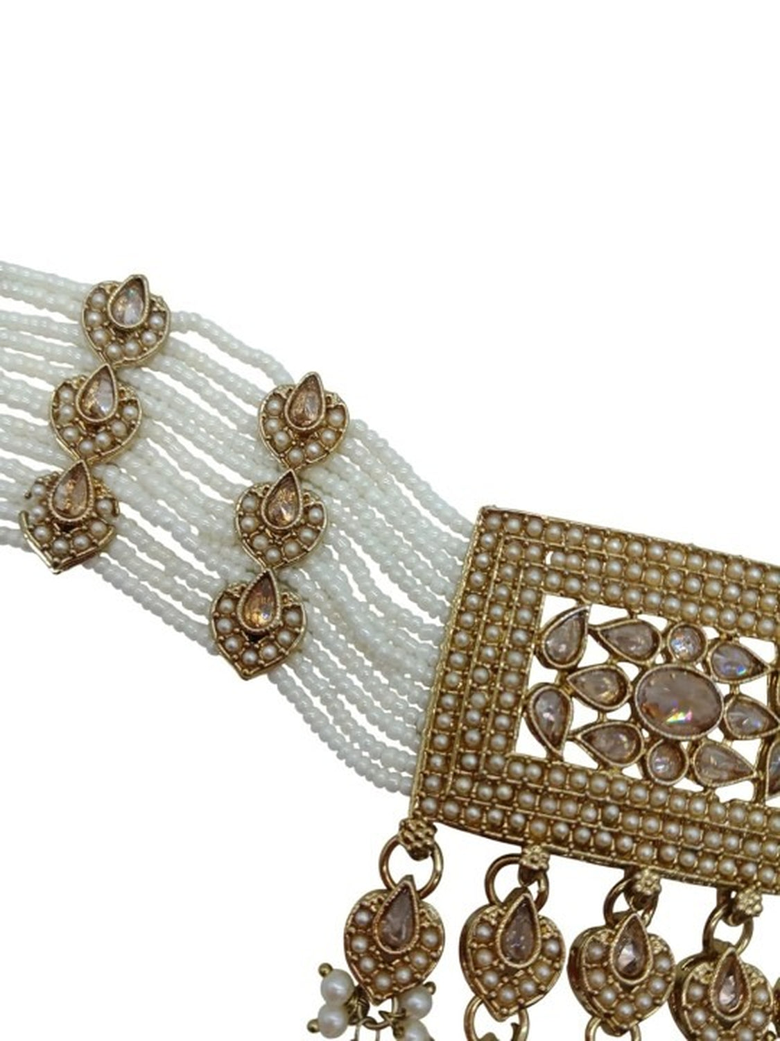 Jewel City Traditional Ethnic Antique Gold-Plated Pearl Bridal Choker Set with Earrings, Maang Tikka | Swadesiicart