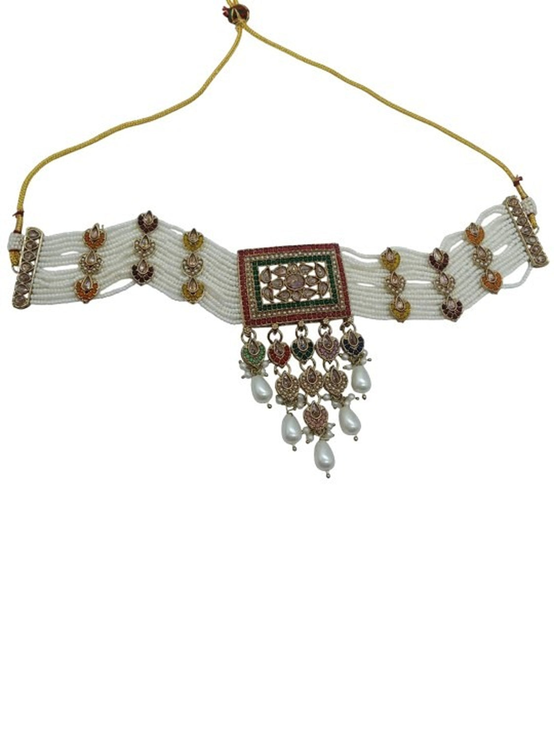 Jewel City Traditional Ethnic Antique Gold-Plated Pearl Bridal Choker Set with Earrings, Maang Tikka | Swadesiicart