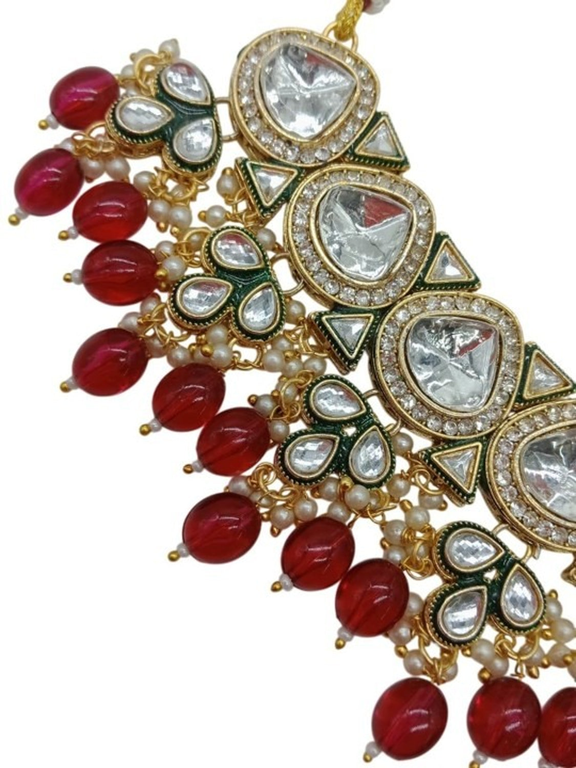 Jewel City Gold-Plated Kundan Choker Necklace Set with Beads & Maang Tikka | Traditional Indian Bridal Jewelry | Swadesiicart