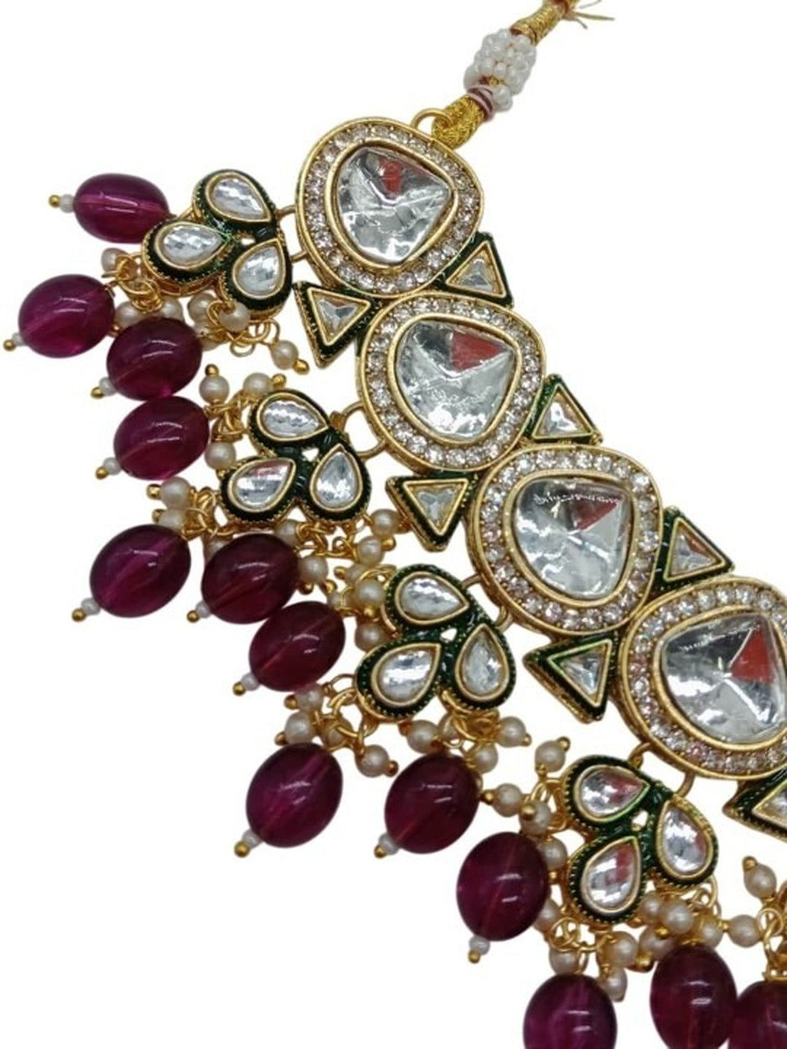 Jewel City Gold-Plated Kundan Choker Necklace Set with Beads & Maang Tikka | Traditional Indian Bridal Jewelry | Swadesiicart