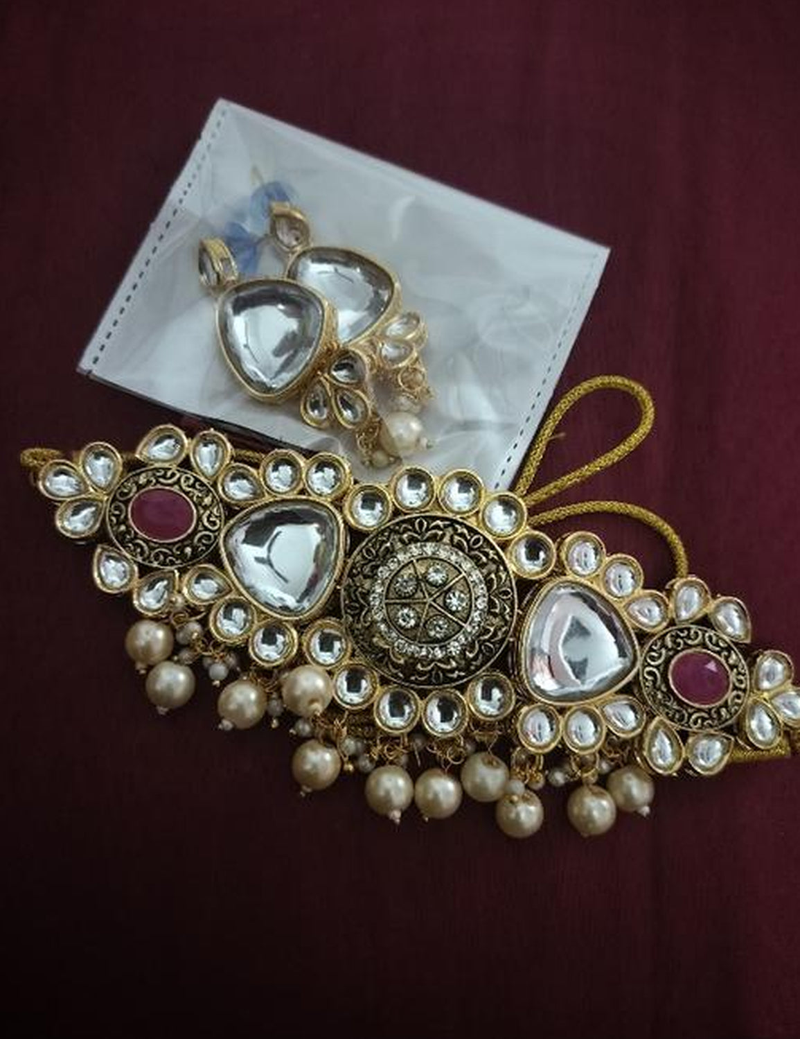 Jewel City Antique Kundan Choker Set with Pearl Drops - Gold-Plated Traditional Bridal Jewelry | Swadesiicart