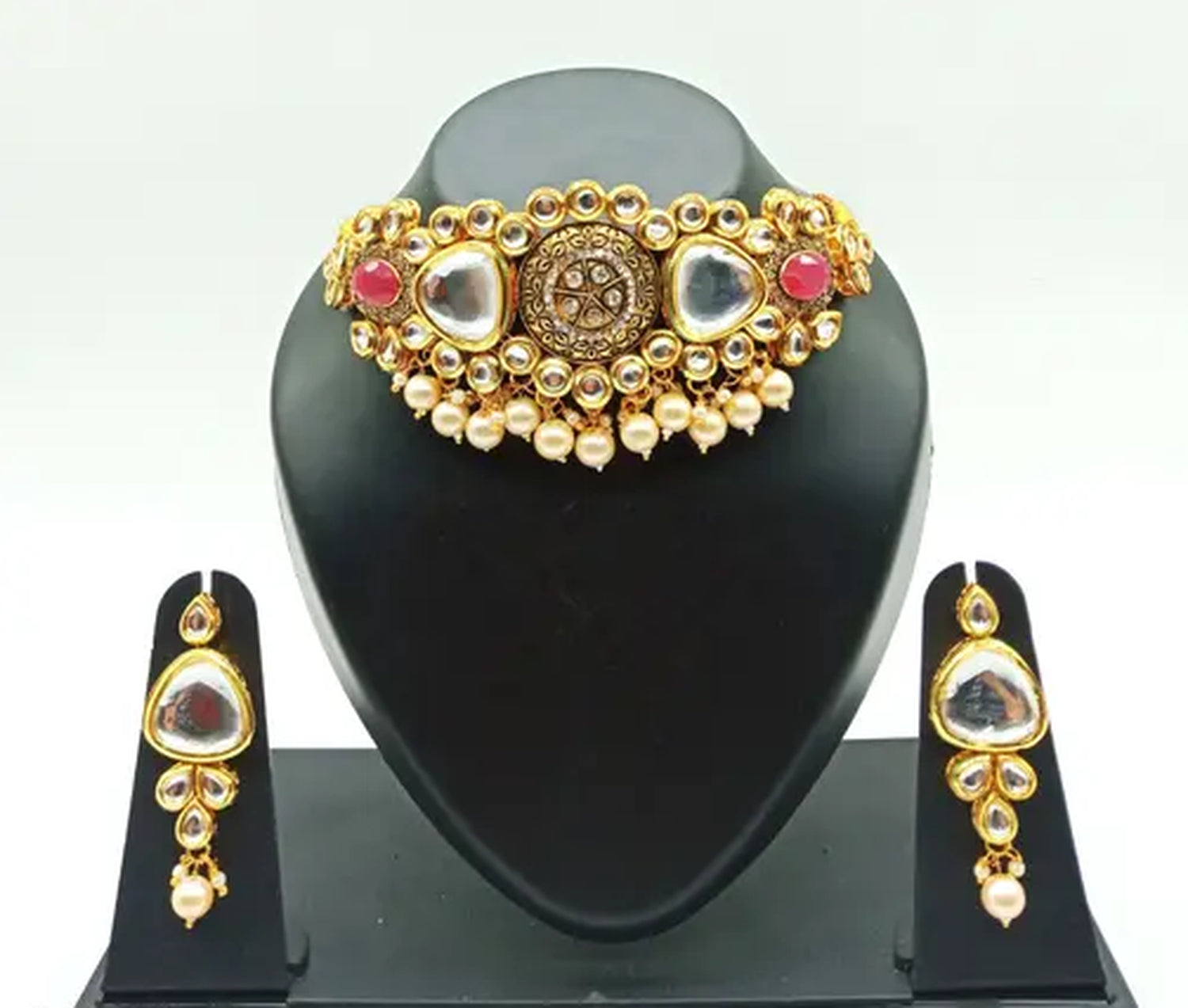 Jewel City Antique Kundan Choker Set with Pearl Drops - Gold-Plated Traditional Bridal Jewelry | Swadesiicart