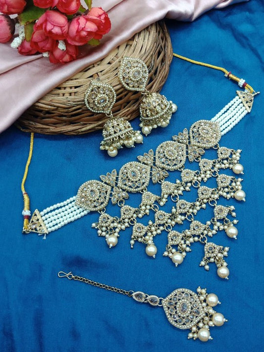 Jewel City Traditional Kundan Choker Necklace Set with Earrings & Maang Tikka – Handcrafted Bridal Jewelry for Weddings & Festivals | Swadesiicart