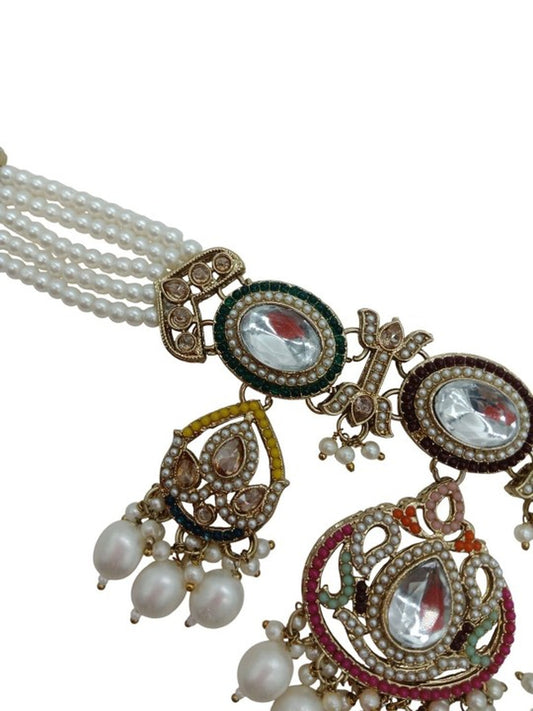 Jewel City Regal Pearl Kundan Choker Jewelry Set with Maang Tikka - Traditional Indian Wedding & Festival Collection | Swadesiicart