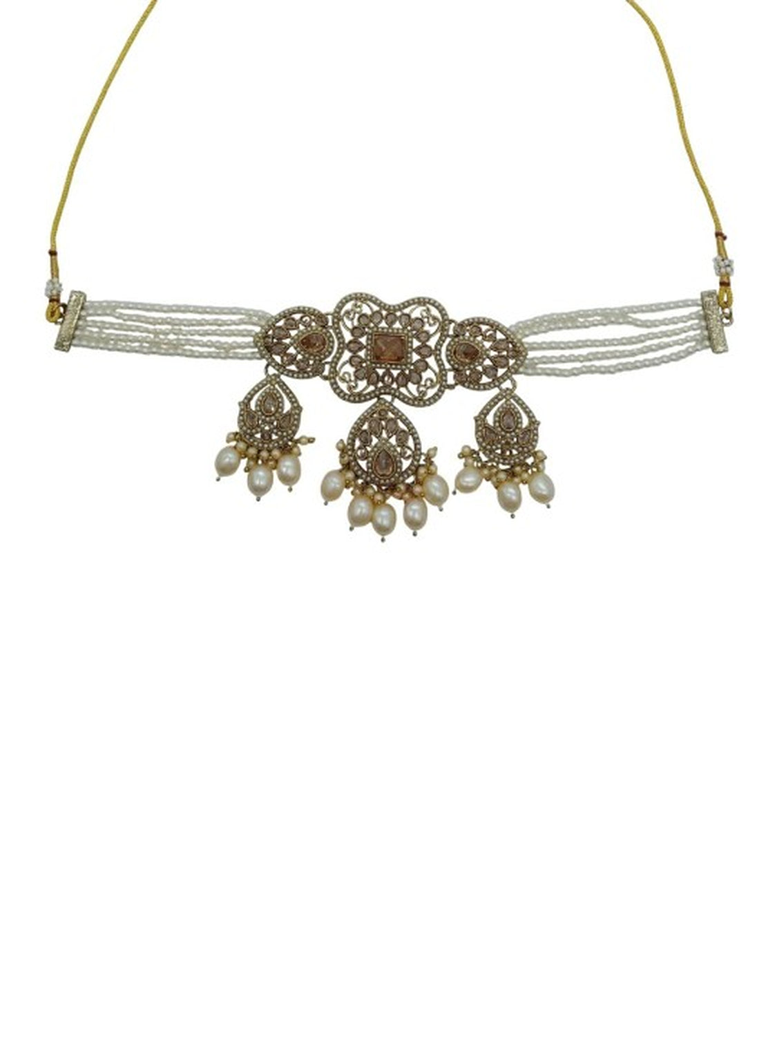 Jewel City Elegant Champagne Pearl Choker Jewelry Set with Tikka - Antique Finish Bridal Collection | Swadesiicart