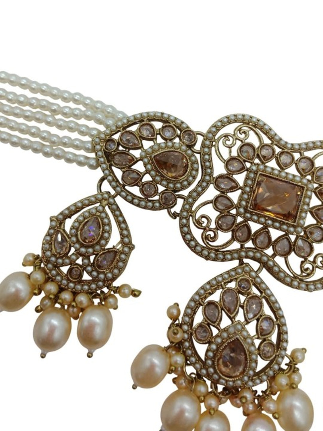 Jewel City Elegant Champagne Pearl Choker Jewelry Set with Tikka - Antique Finish Bridal Collection | Swadesiicart