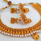 Metallic Mango Necklace Set With White Beads - Swadesiicart