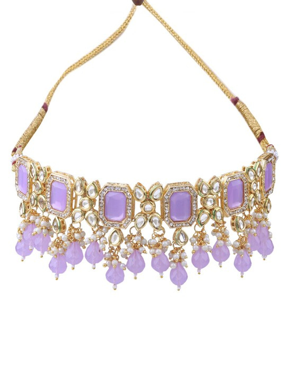 Jewel City Lavender Kundan Choker Necklace Set | Royal Purple Stone Gold-Plated Jewelry | Swadesiicart