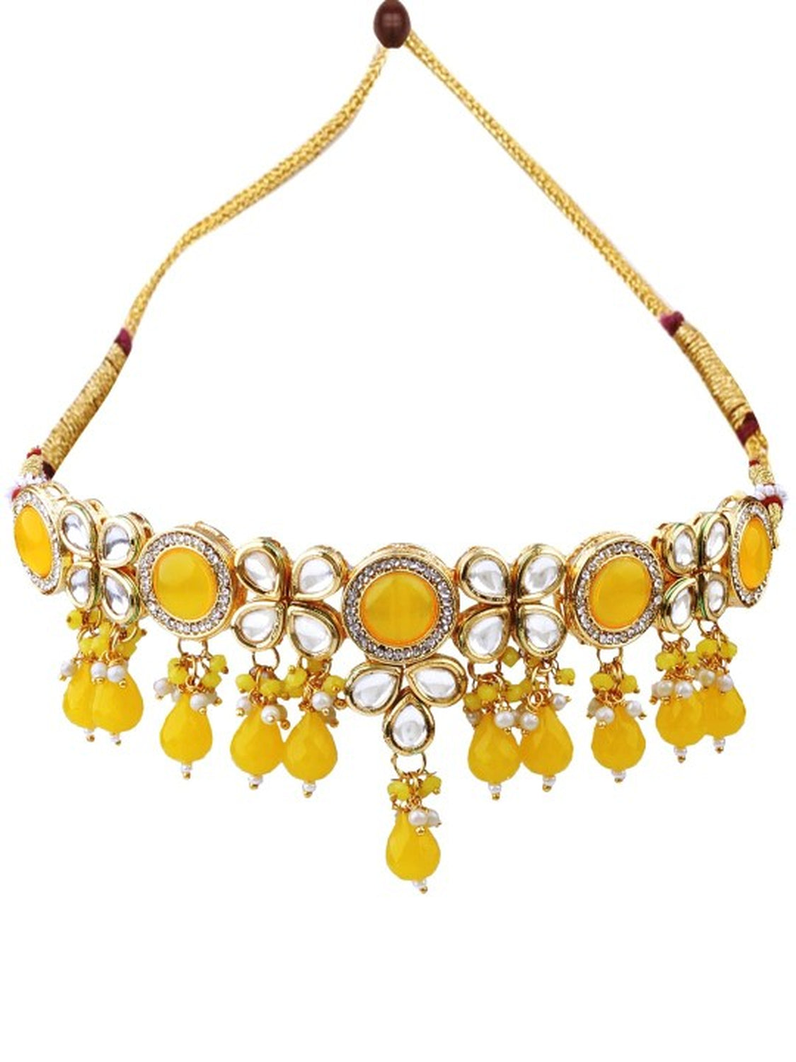 Jewel City Gold-Plated Handcrafted Kundan Yellow Bead Ethnic Jewelry Set – Traditional Necklace & Earrings for Party & Festival Wear | Swadesiicart